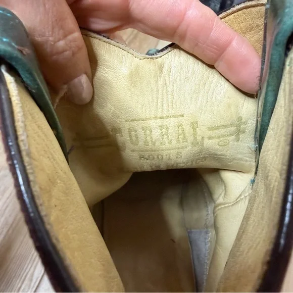 Corral Brown and Turquoise Embellished & Embroidered Snip Toe Western Boots - Picture 10 of 11